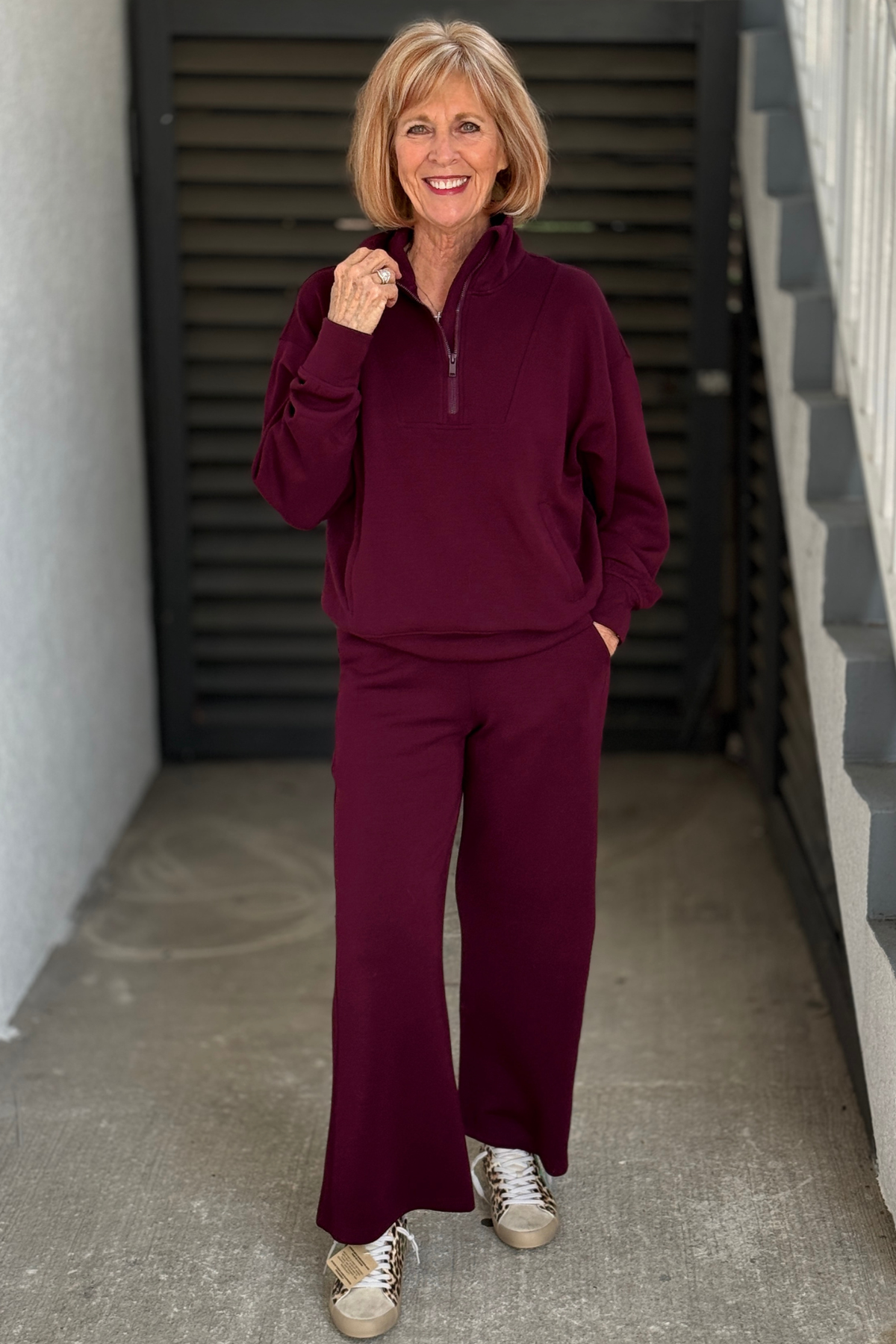 Dark Cherry modal scuba pullover and cropped pants set