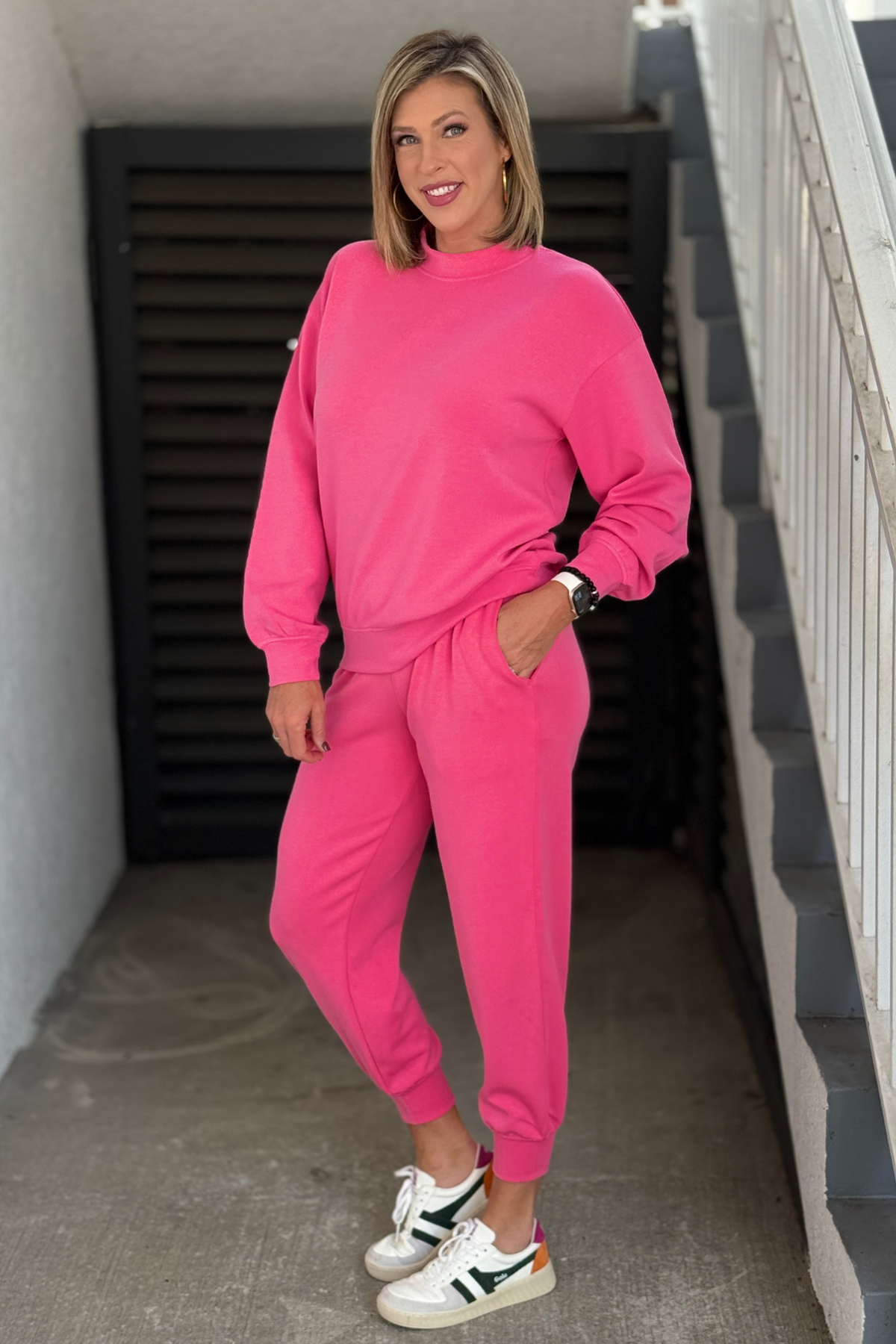 Women’s soft pink lounge set with elastic waist jogger pants