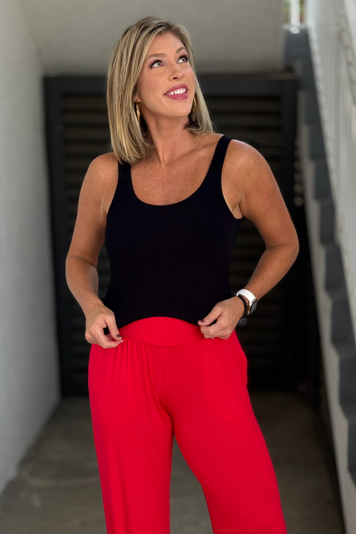 The Perfect Base black ribbed built-in bra tank top for women