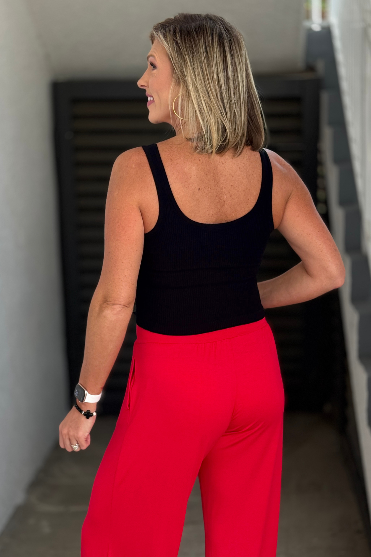 Black cropped layering tank with scoop neckline