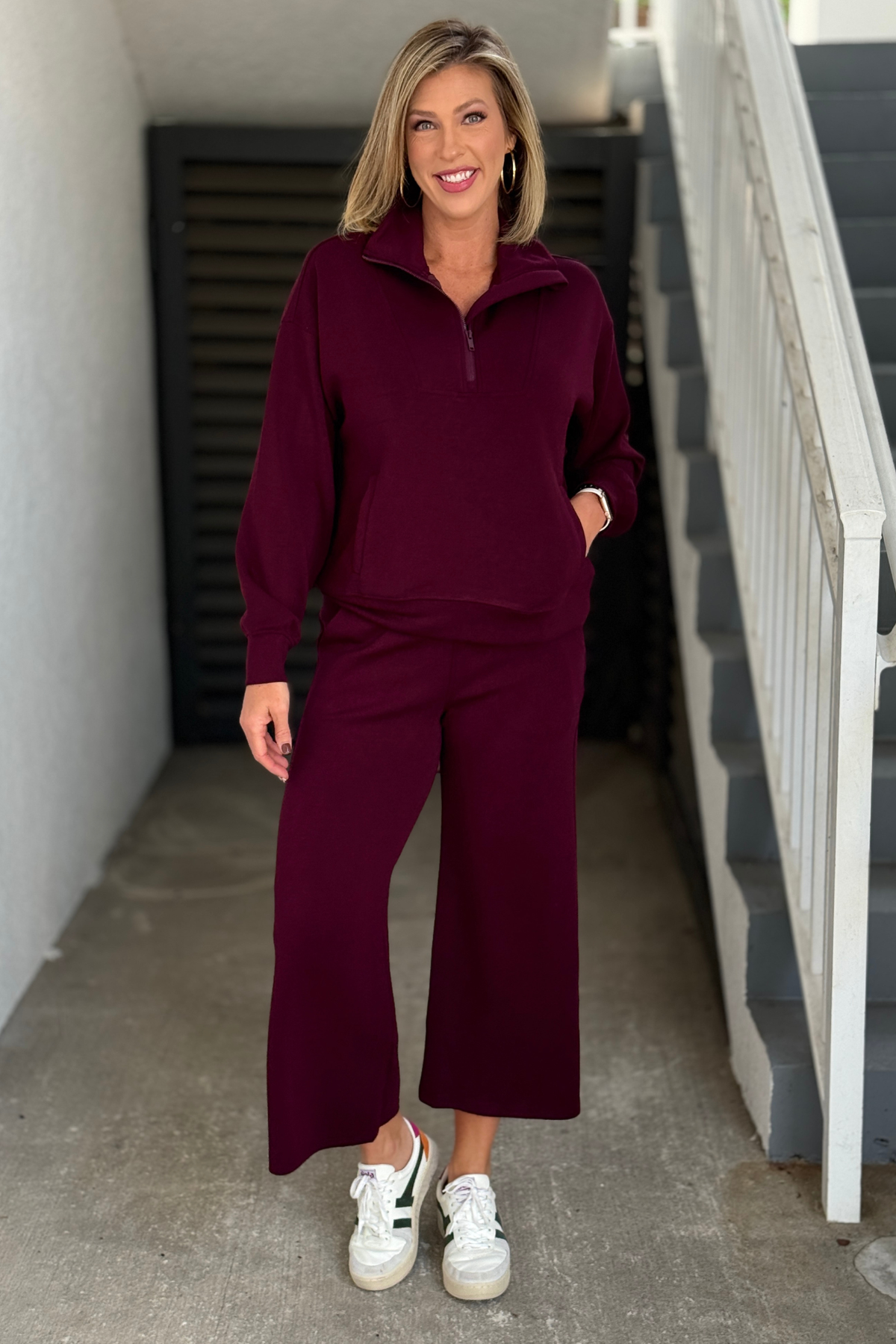 Women’s comfortable fall matching set in Dark Cherry