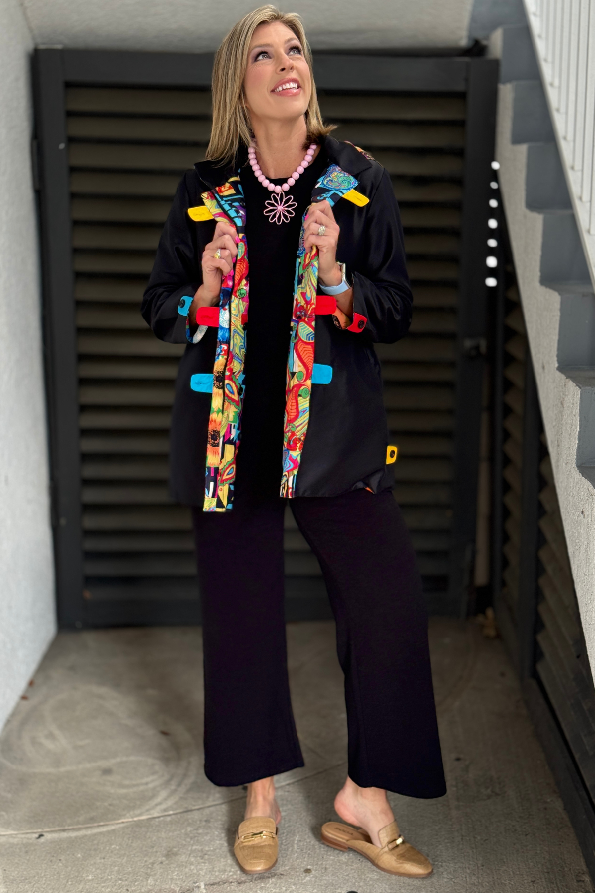 Reversible colorful Oopera rain jacket for women