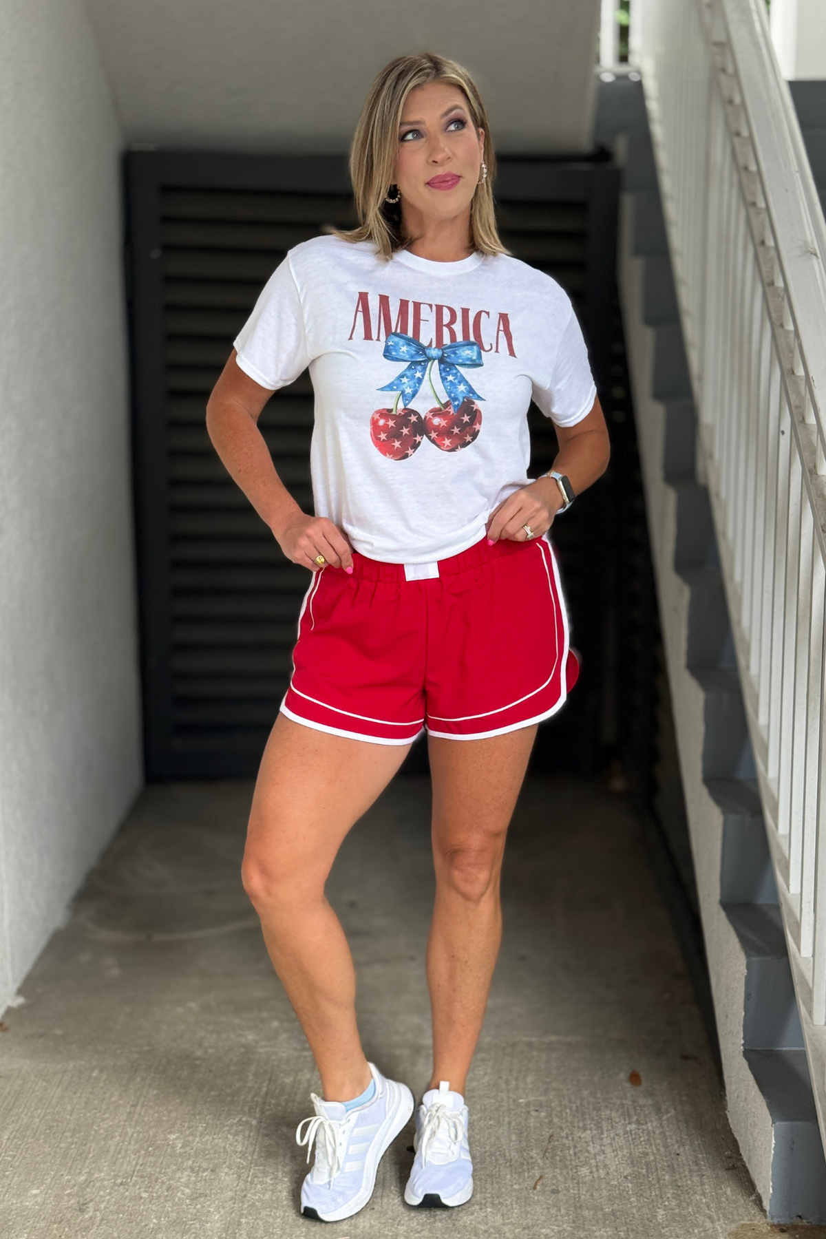 Red dolphin athletic shorts for women