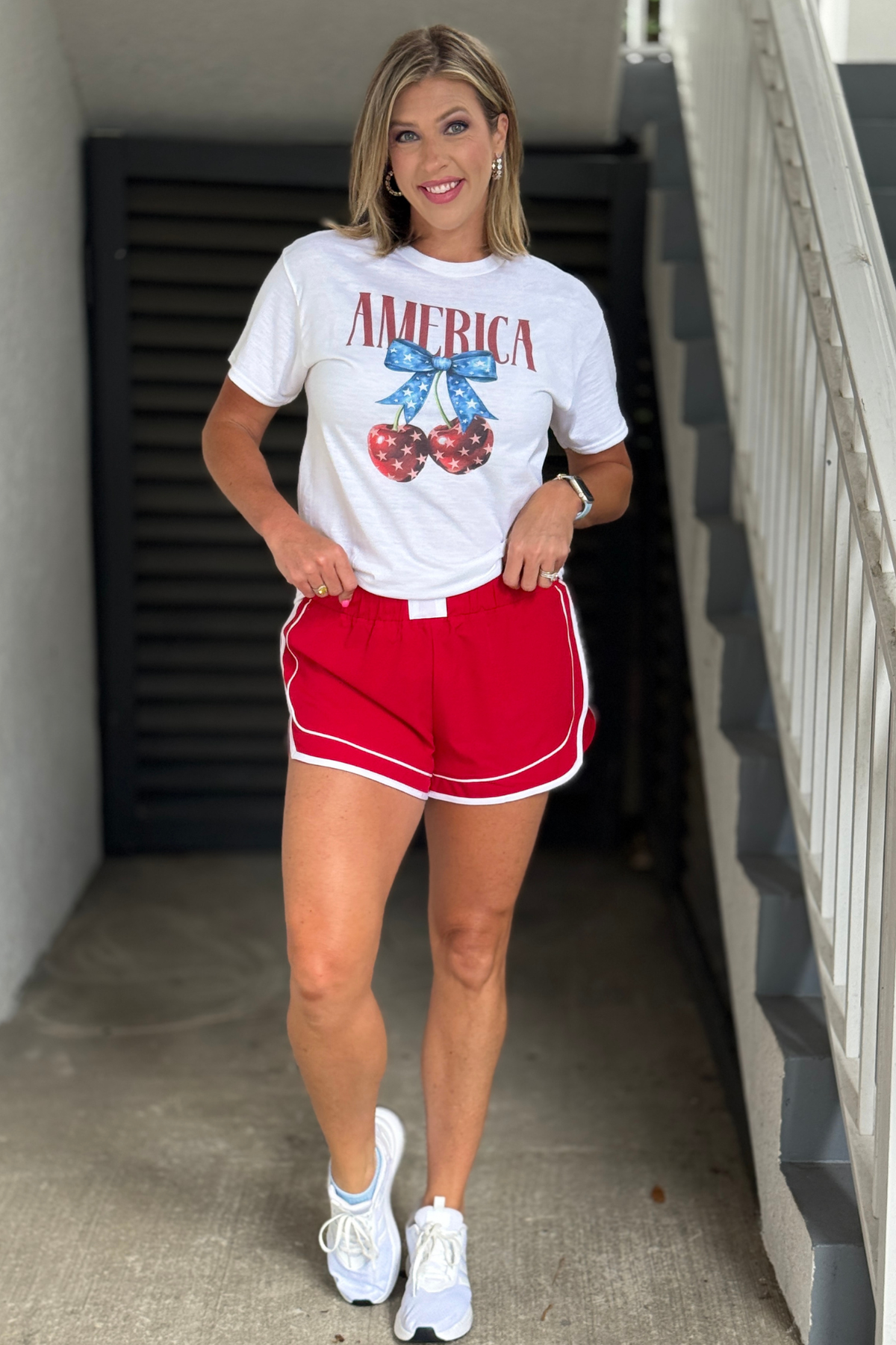Patriotic red summer dolphin shorts boutique style