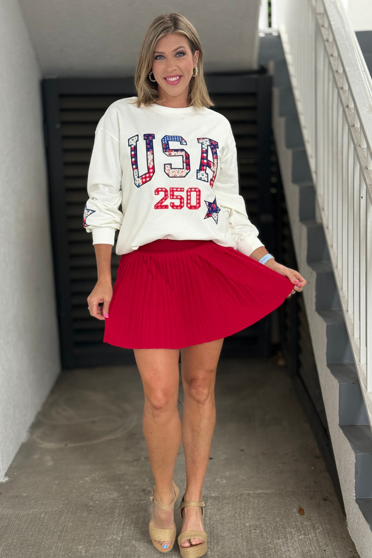Red pleated mini skort for women
