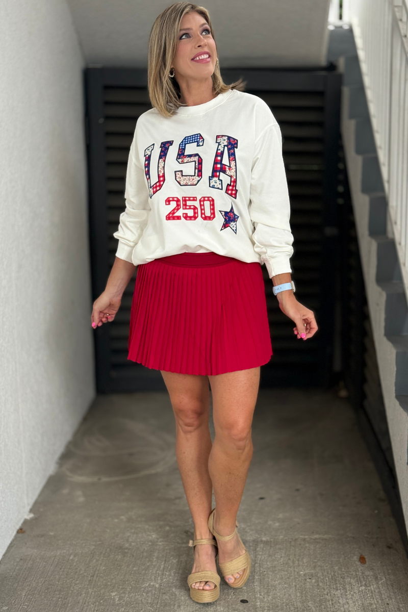 High waist red pleated skort with lining
