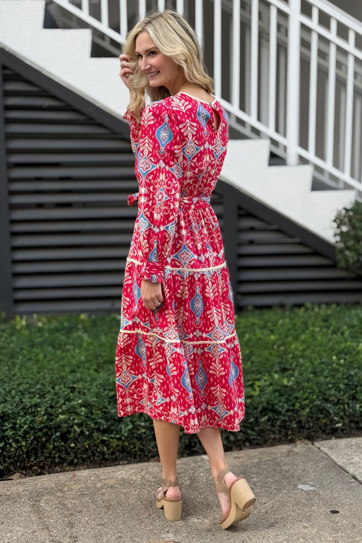 red and blue midi dress "Oxford" Midi Dress (Blue/Red Mix)