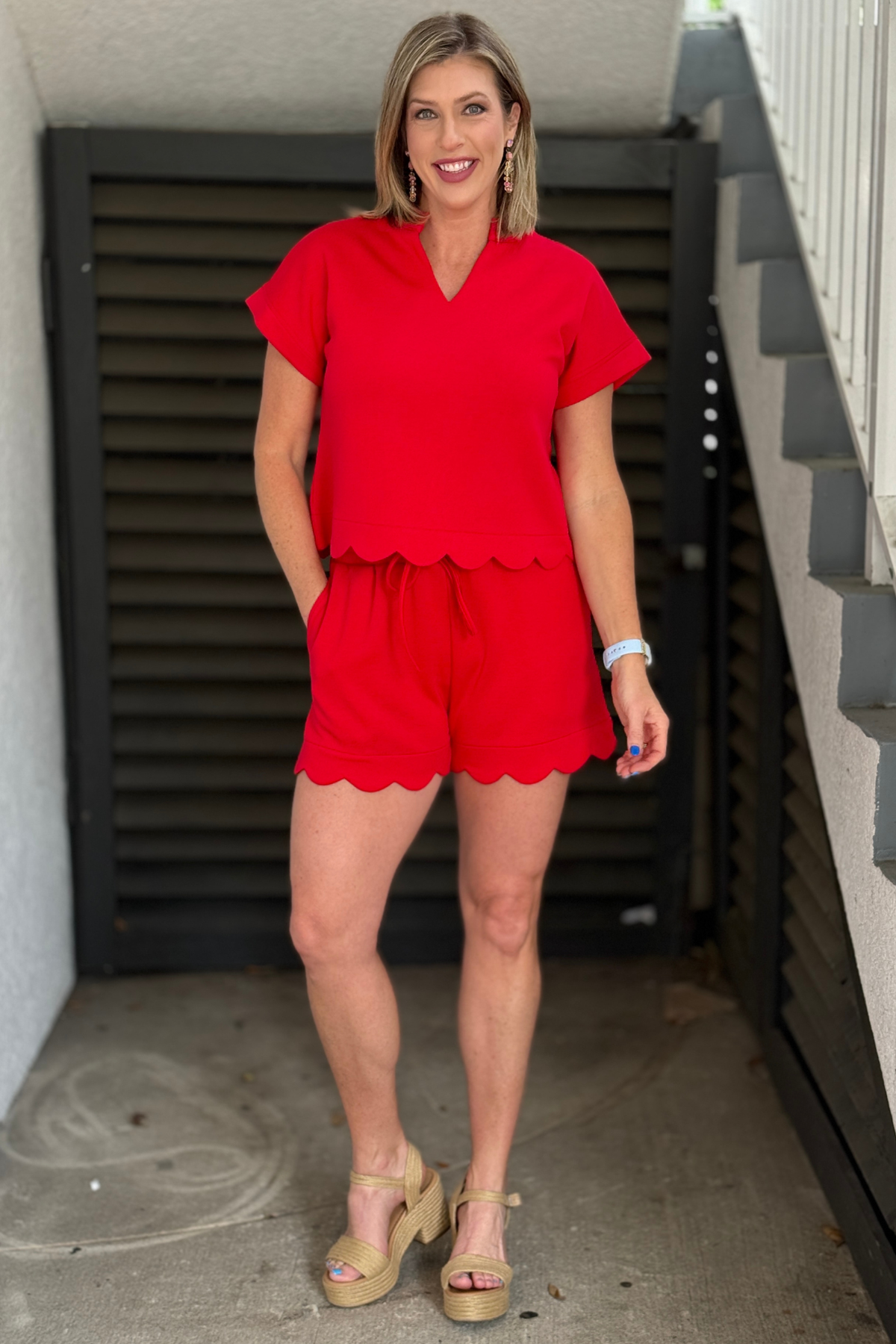 summer red matching outfit styled look