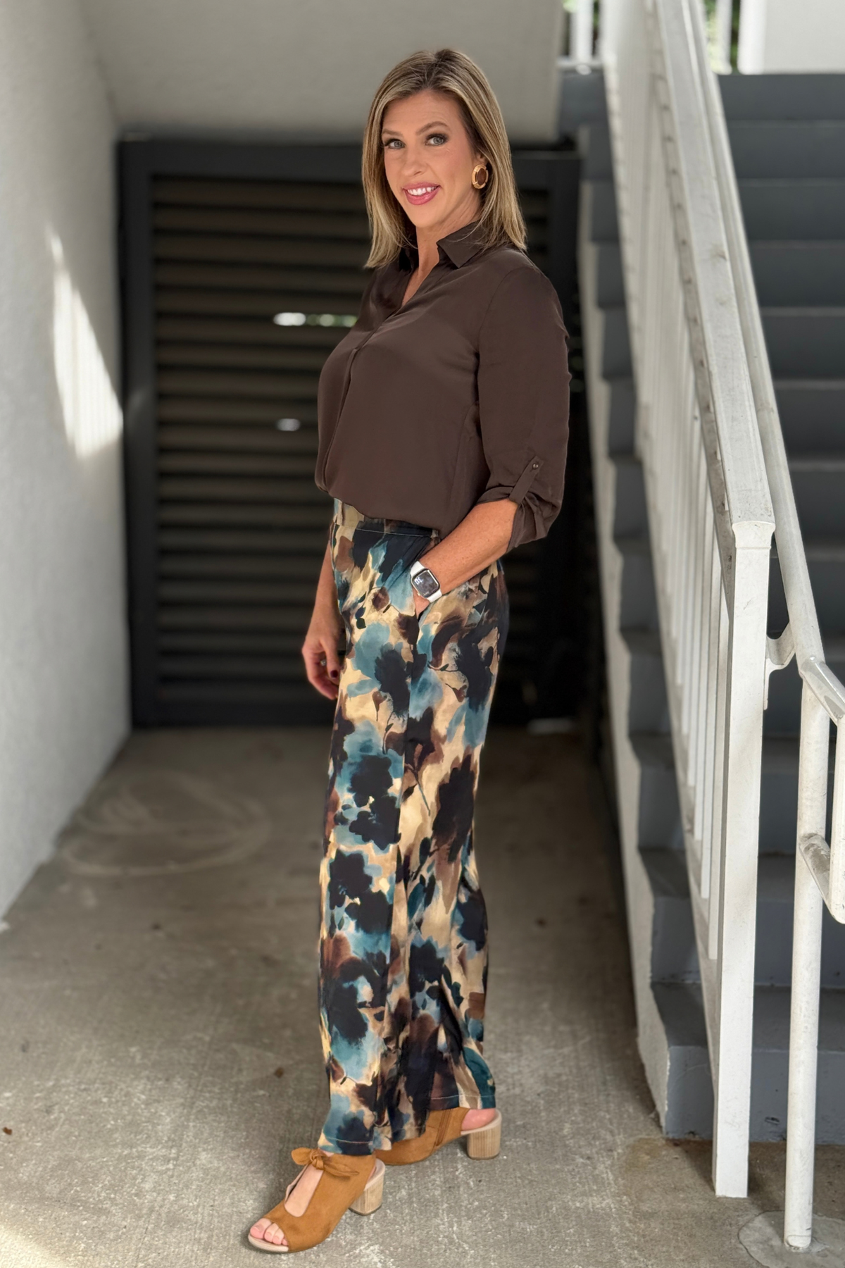 Deep Sea Combo winter floral satin pants for women