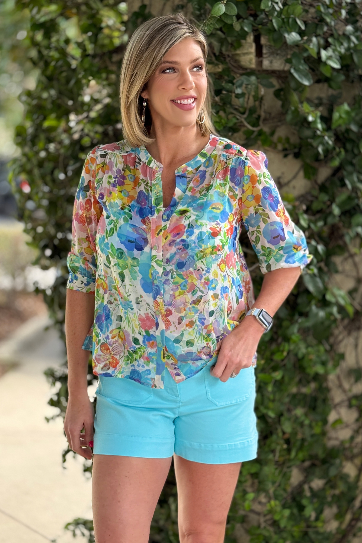 floral button down blouse with cami
