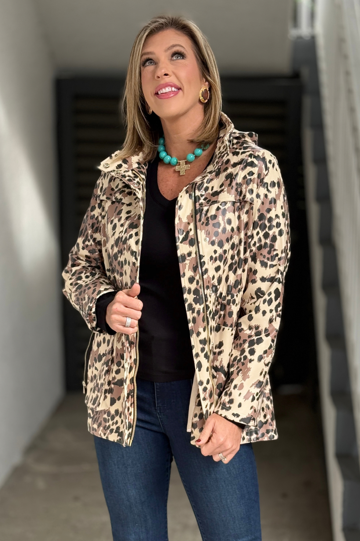 Renuar leopard waterproof jacket for women