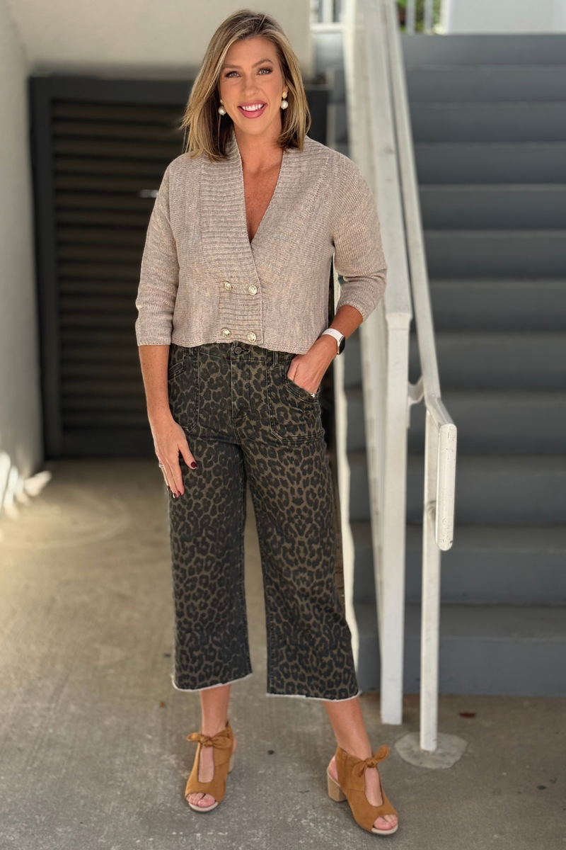 Renuar leopard print Tencel cropped pants for women