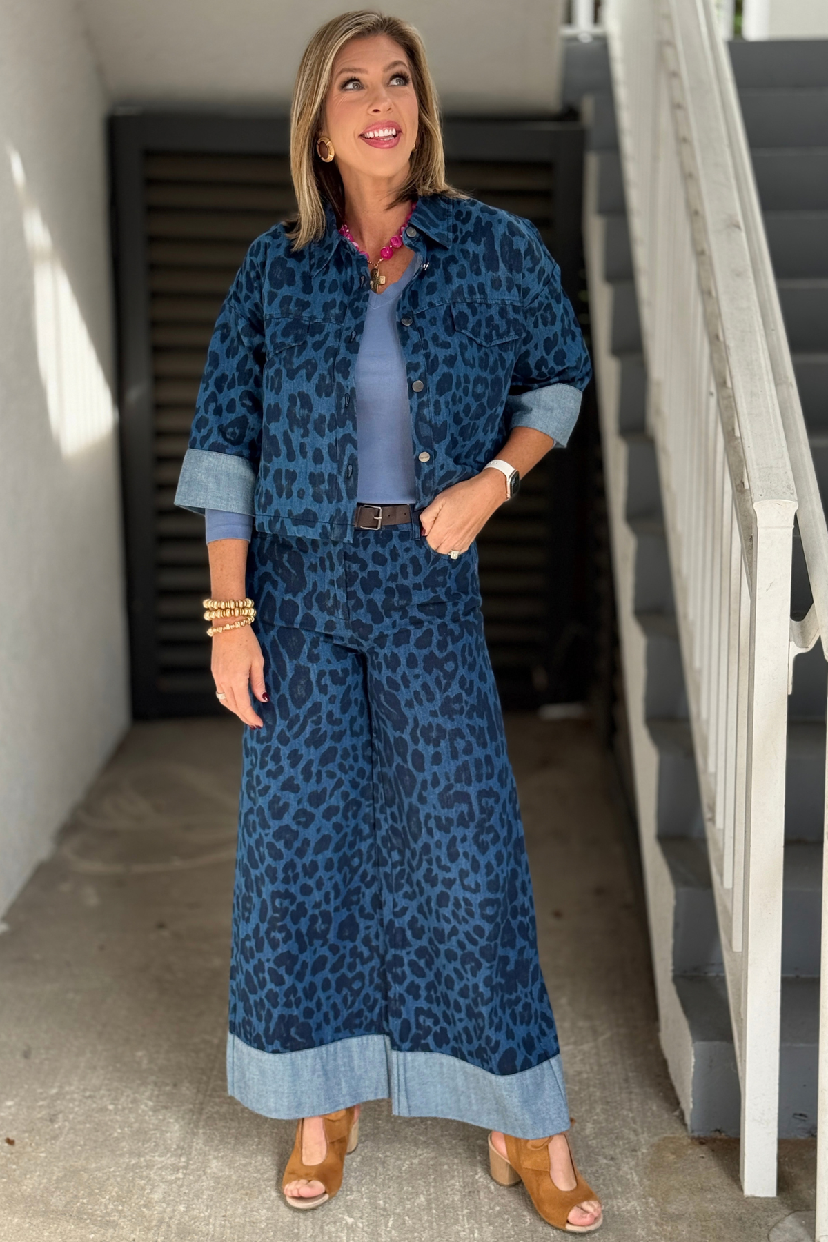 Renuar Indigo Leopard Cuff Denim Pants for women