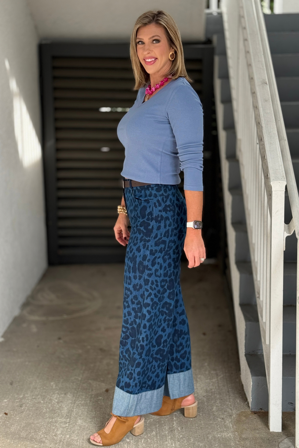 Back view of Renuar Indigo Leopard Denim Pants