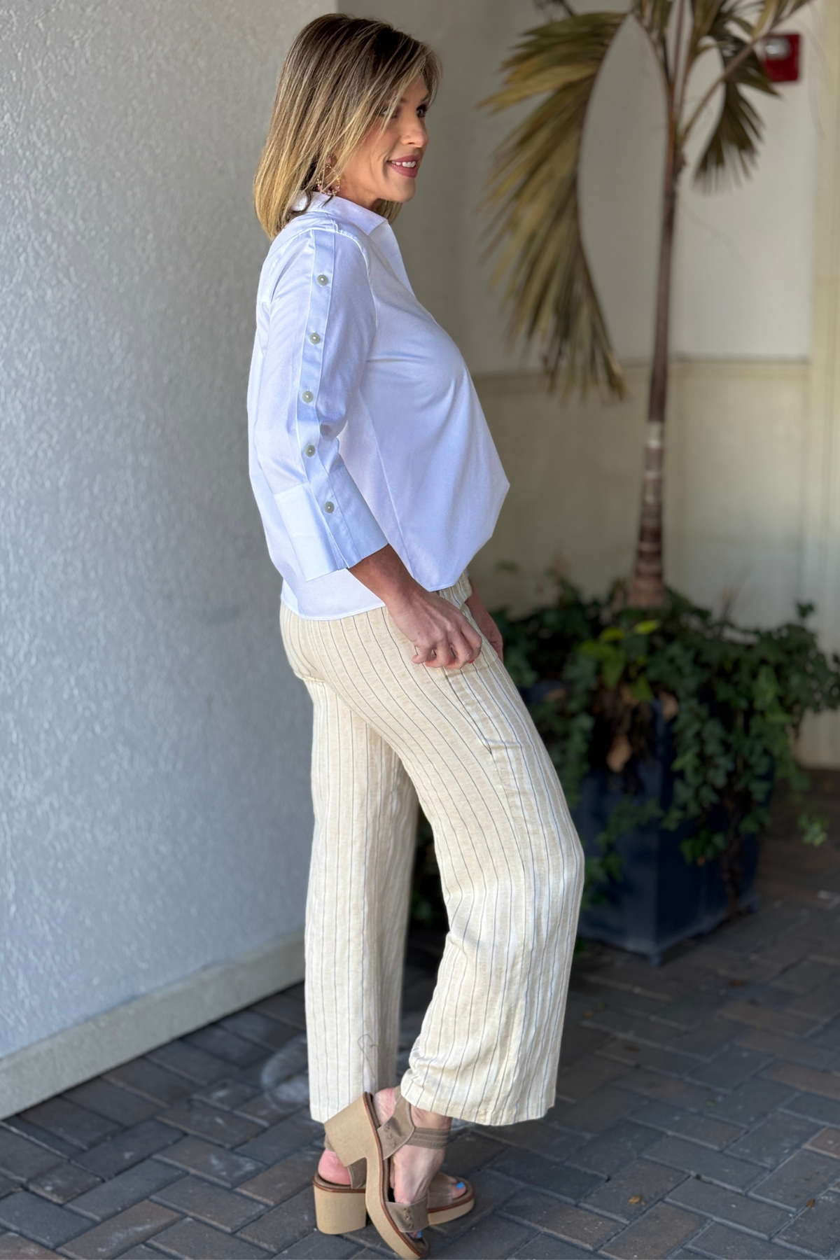 Mid rise striped work to weekend pants