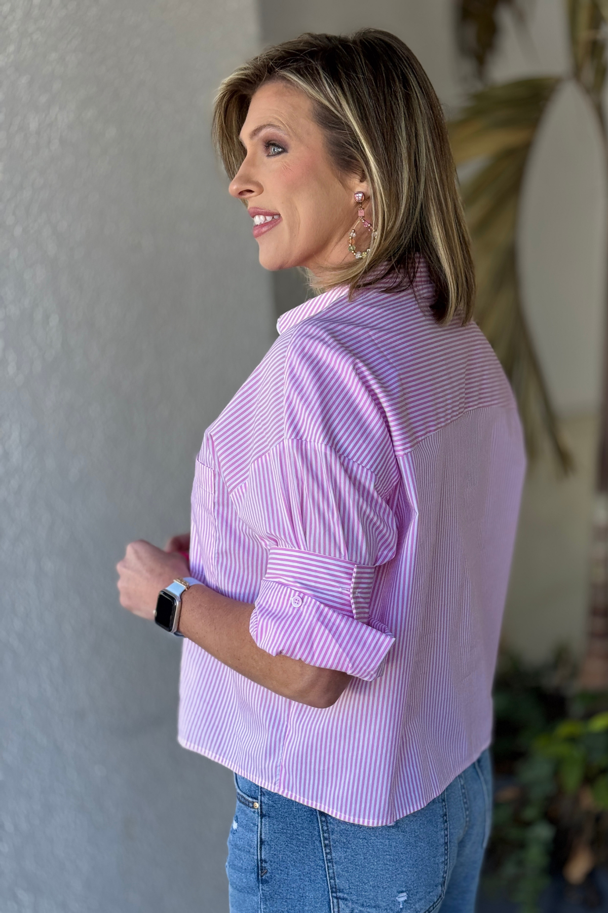 Back view of Renuar striped top