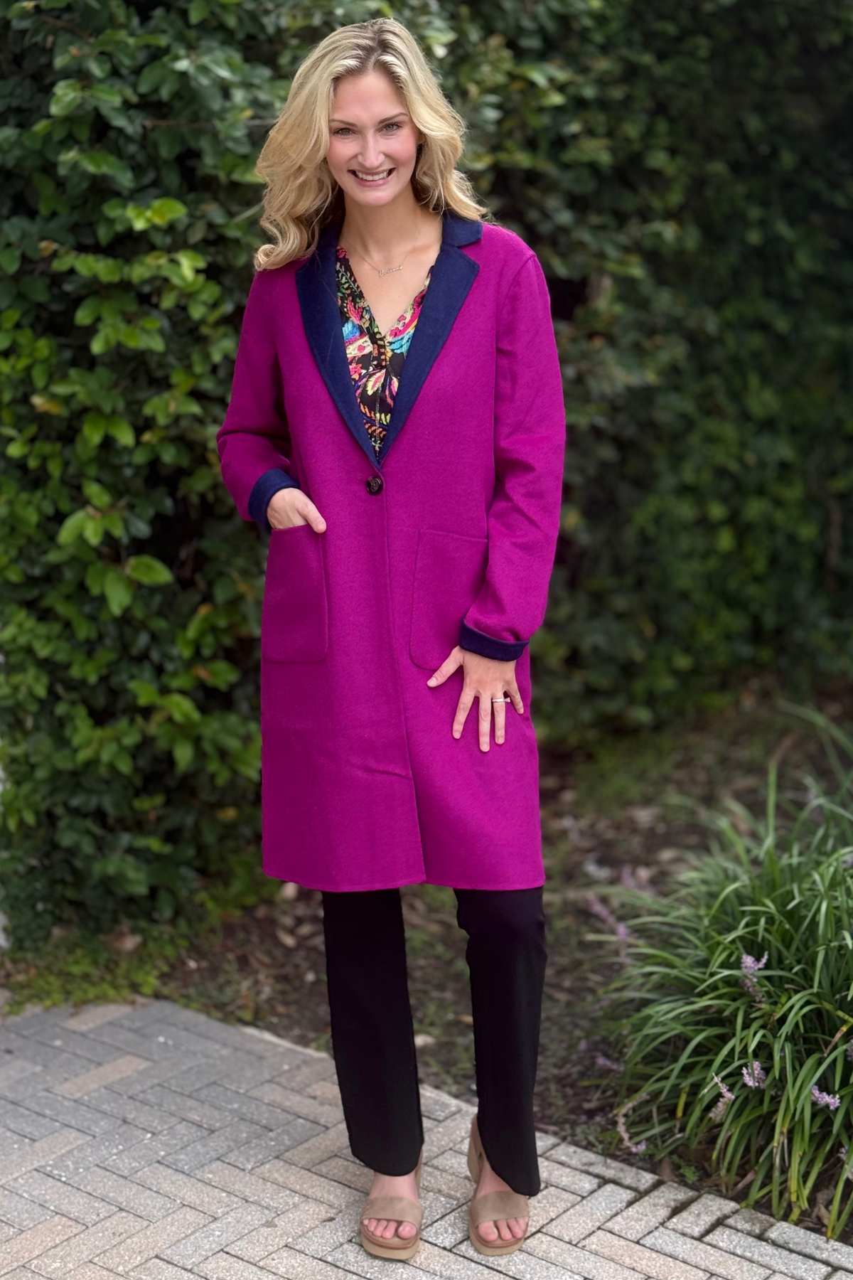 Renuar Reversible Coat in Magenta & Navy