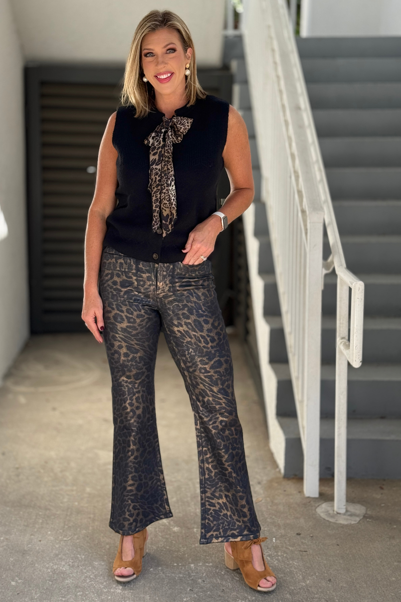 Renuar copper waxed leopard jeans front view