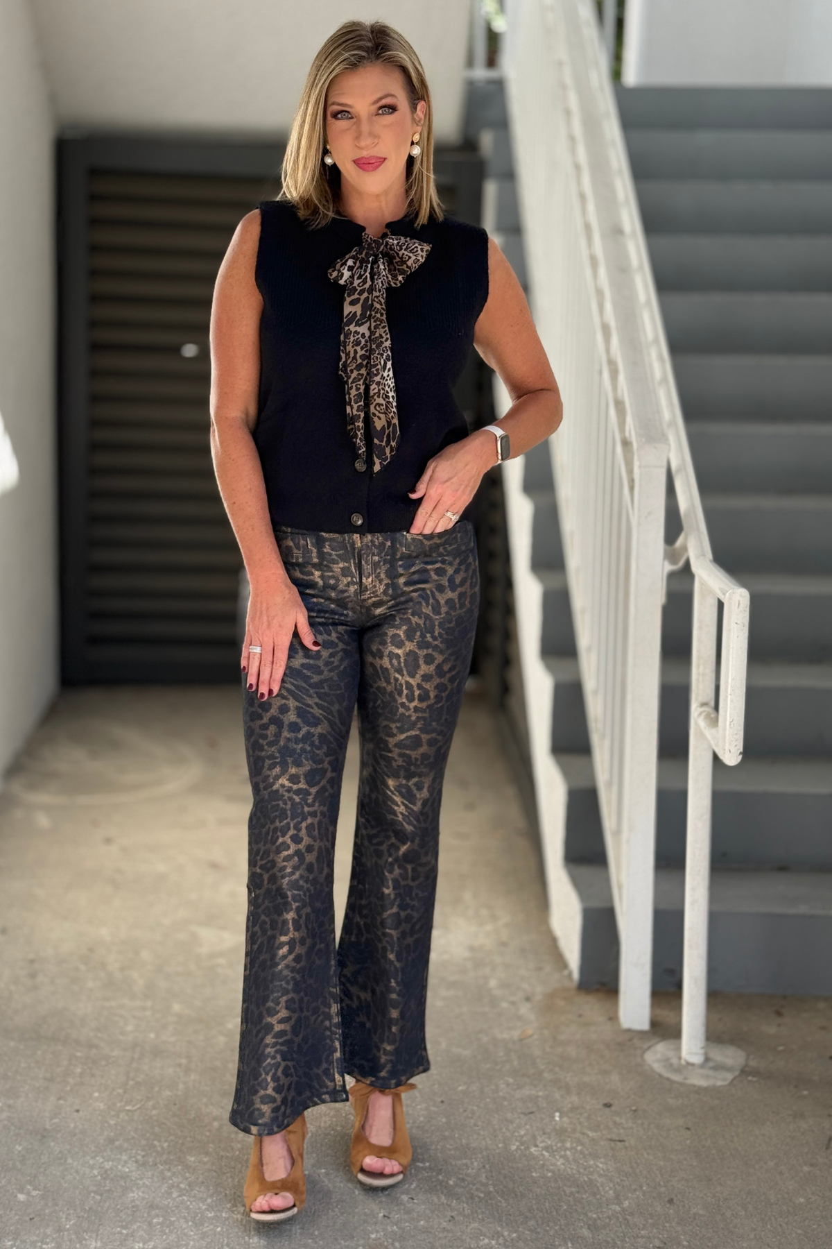 Renuar Copper Kiss leopard bootcut denim pants