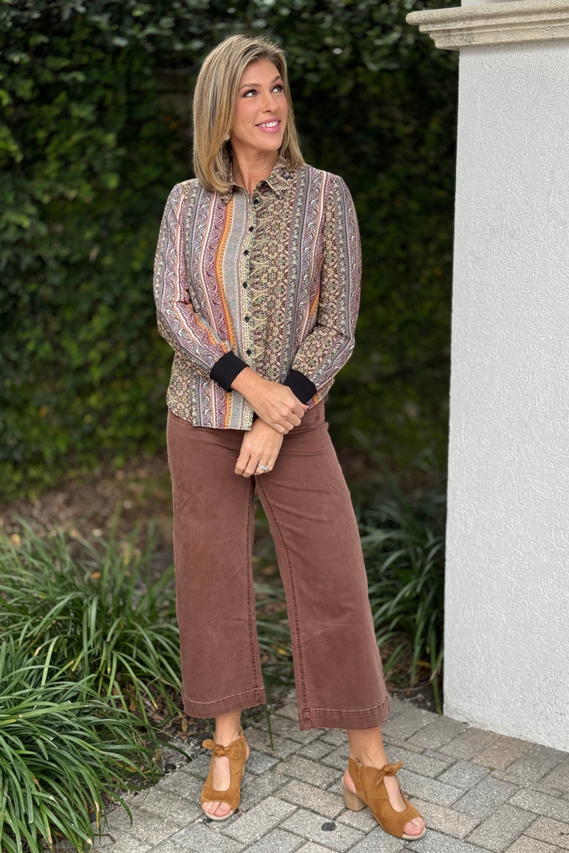 Women’s Tiramisu paisley stripe blouse front view