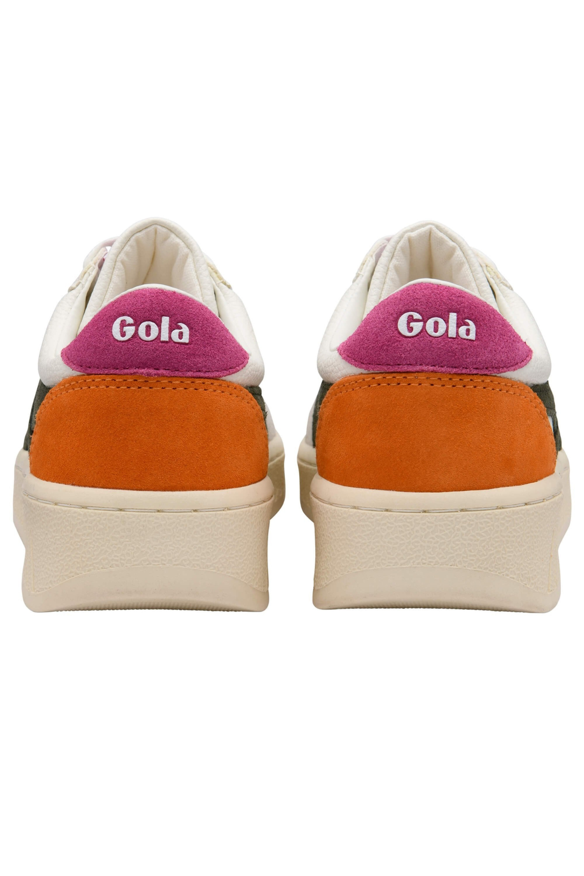 white gola sneaker with pink and green accents