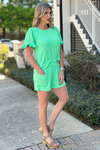 Chill Date Night Curly Ribbed Short Sleeve Set-Green