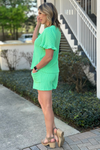 Chill Date Night Curly Ribbed Short Sleeve Set-Green