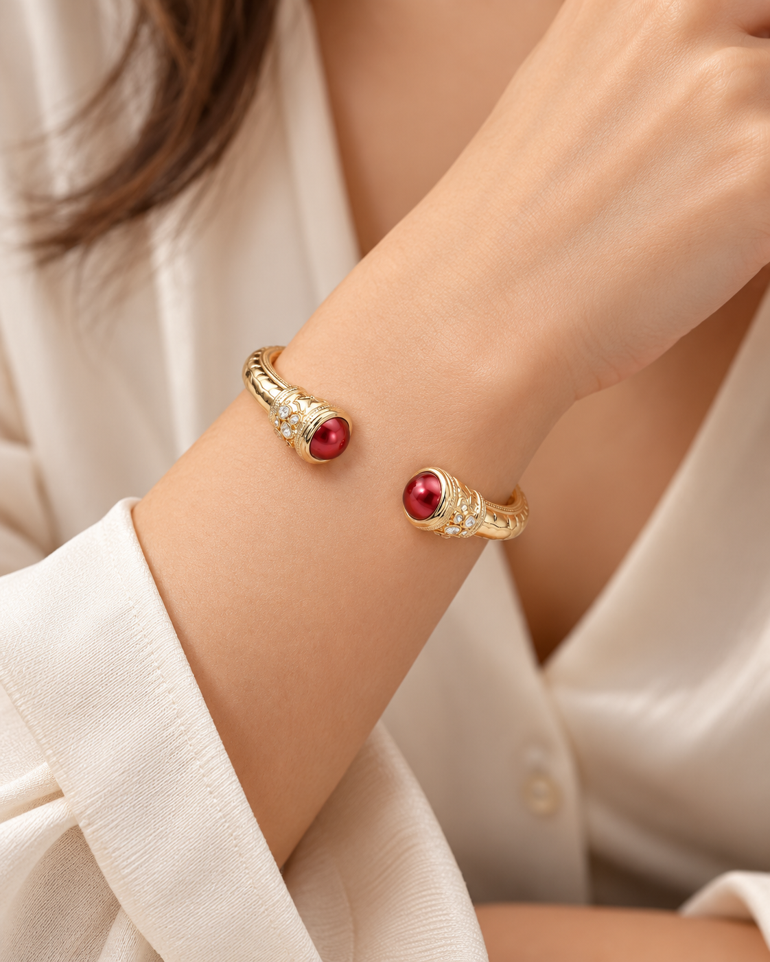 Pearl Tip Hinged Cuff Bracelet