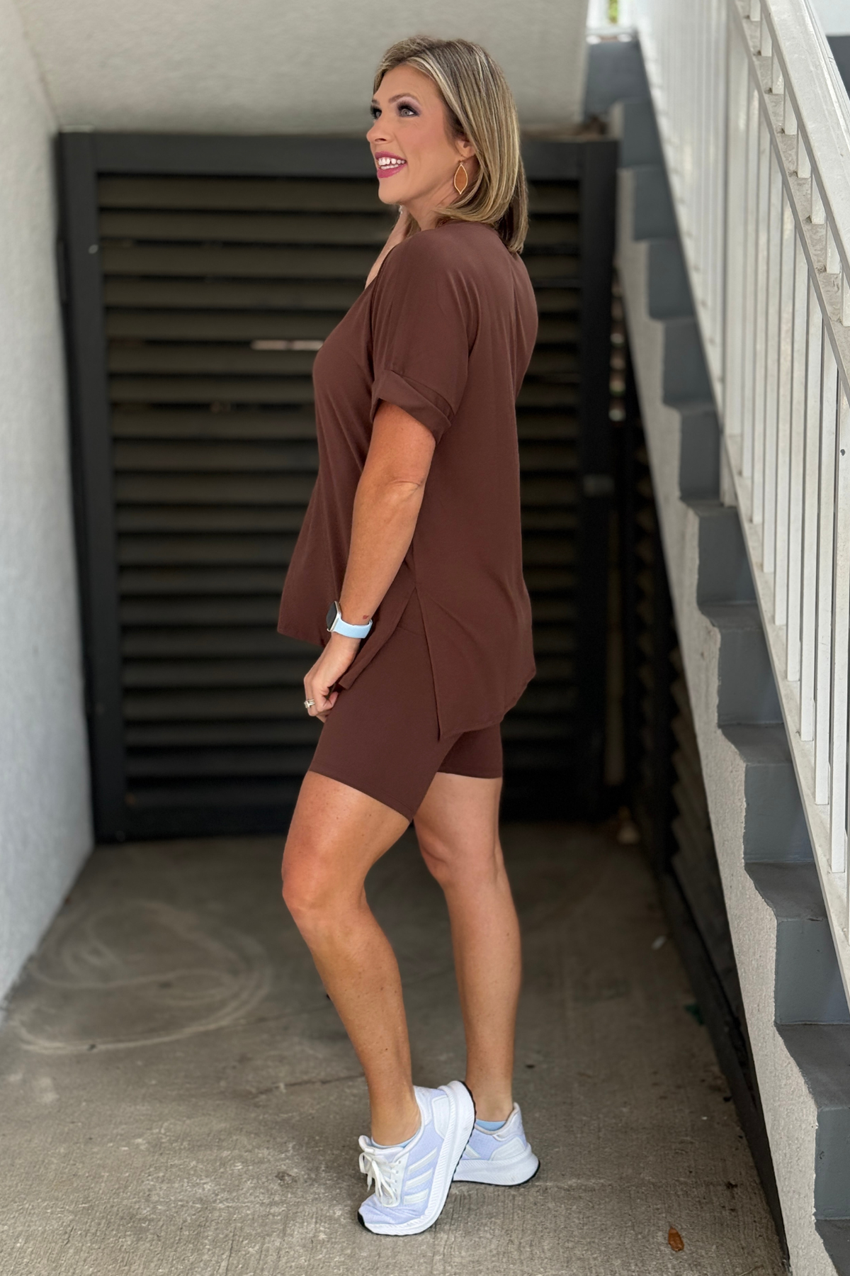 Soft stretch biker short set paired with sneakers