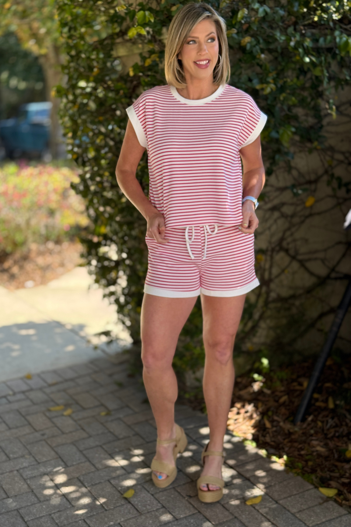 striped two piece casual outfit women