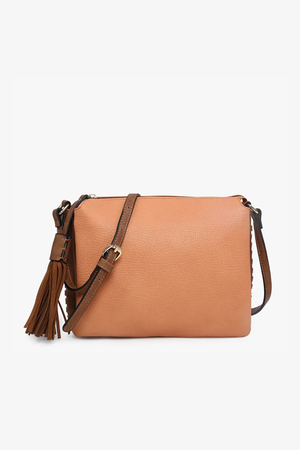 Jen & Co Sabrina 2 Tone Crossbody with 3 Compartments in Melon/Tan