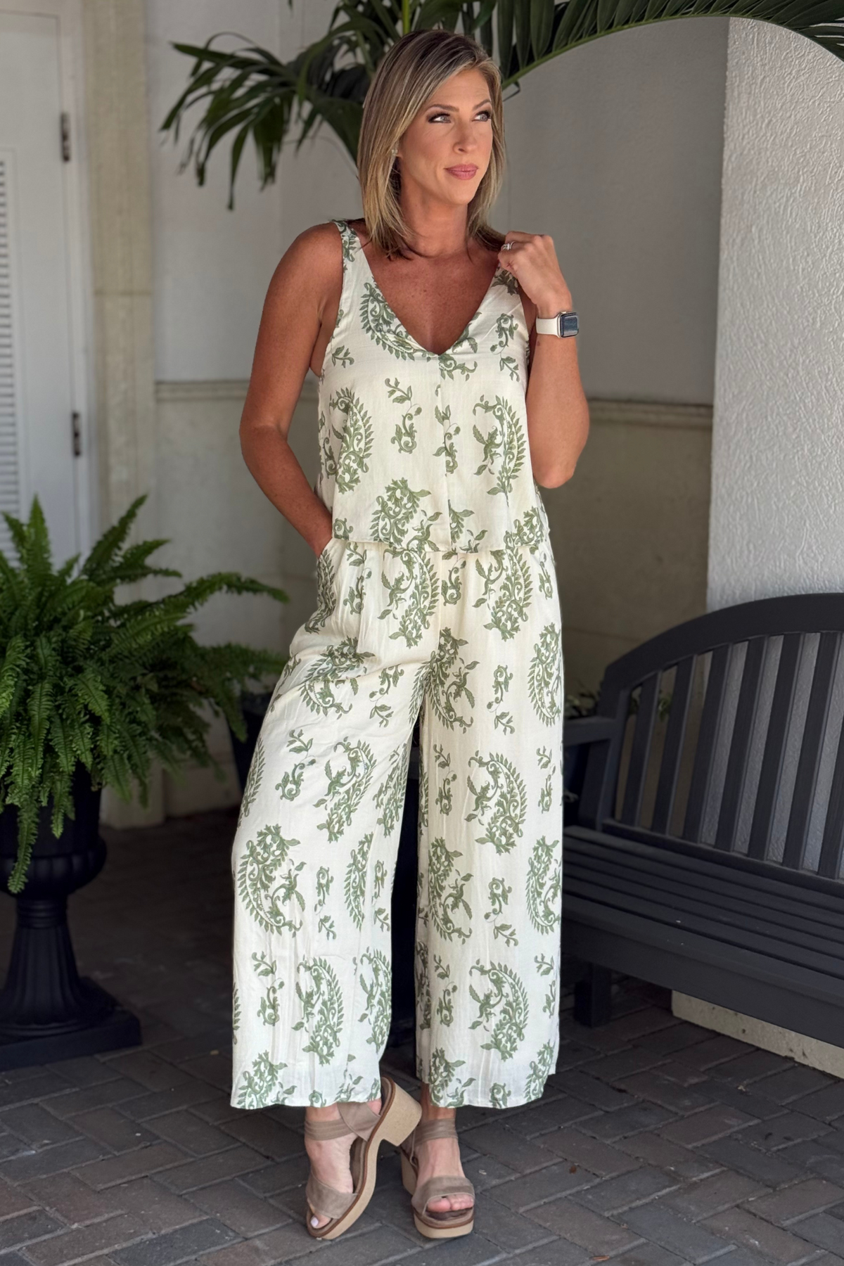 The Willow Tie Jumpsuit in Sage