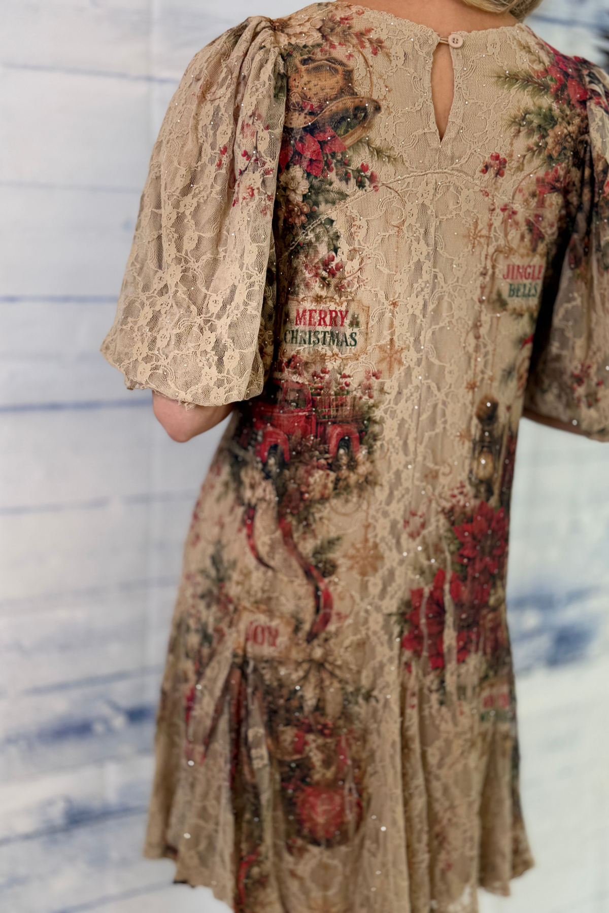 Women’s boutique Christmas dress with short lace sleeves