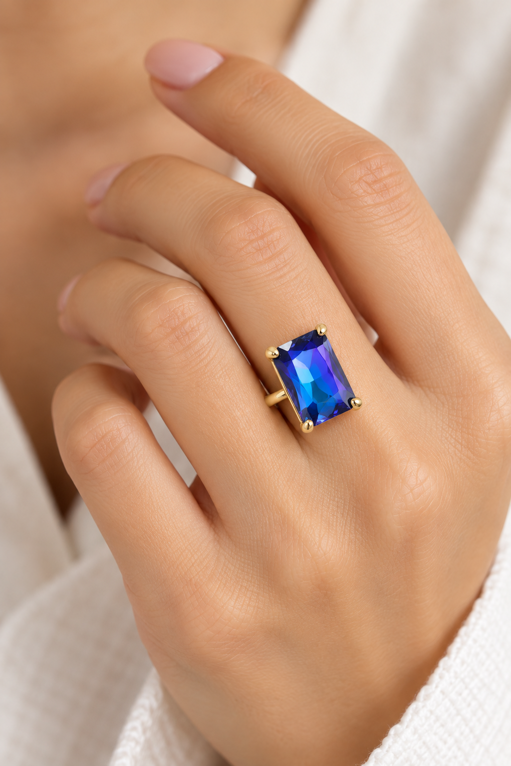 Blue Radiance Rectangle Stone Adjustable Ring