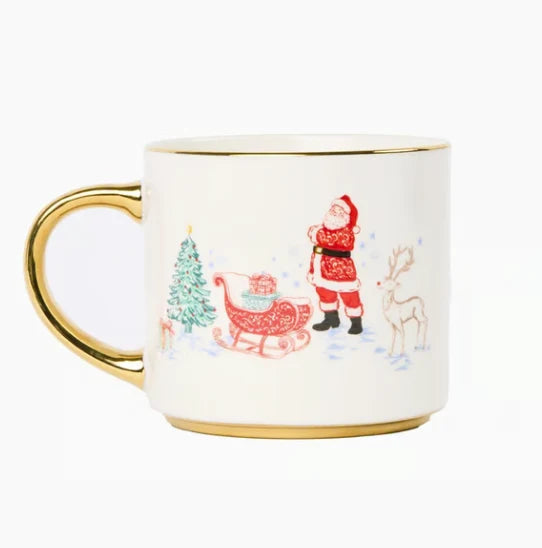 Mary Square Tidings and Toile Christmas cafe mug