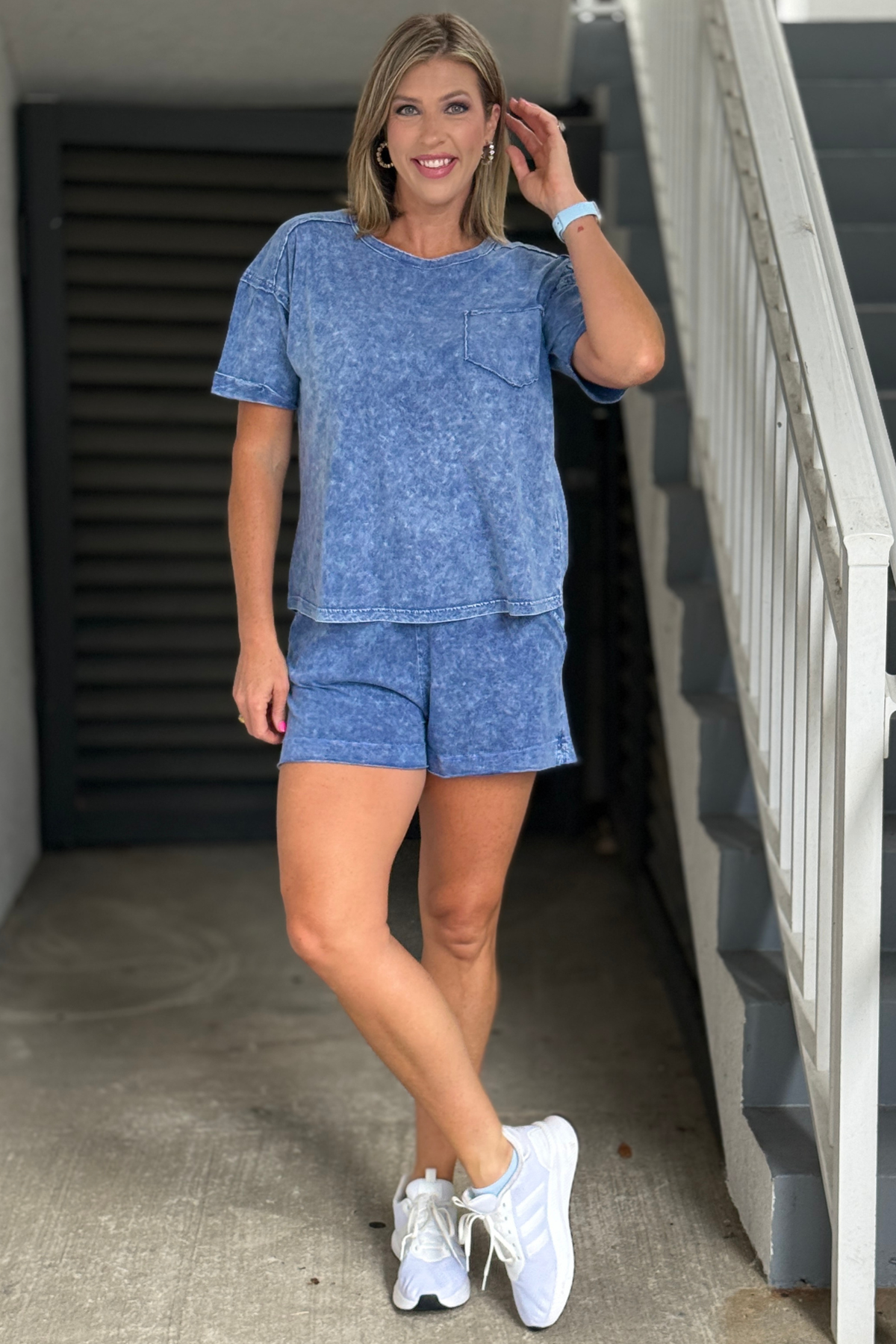 Soft snow washed lounge set with relaxed fit tee and shorts