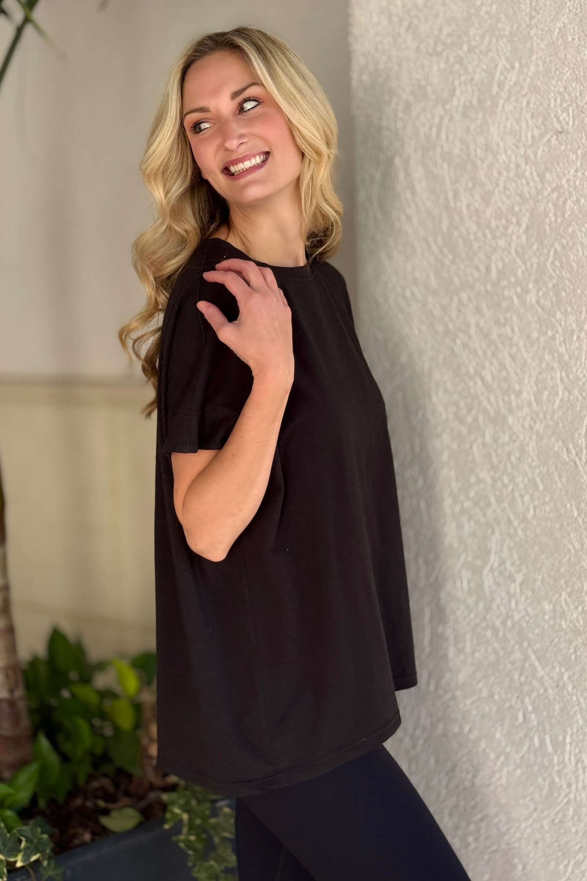 Soft everyday black t shirt styled casually