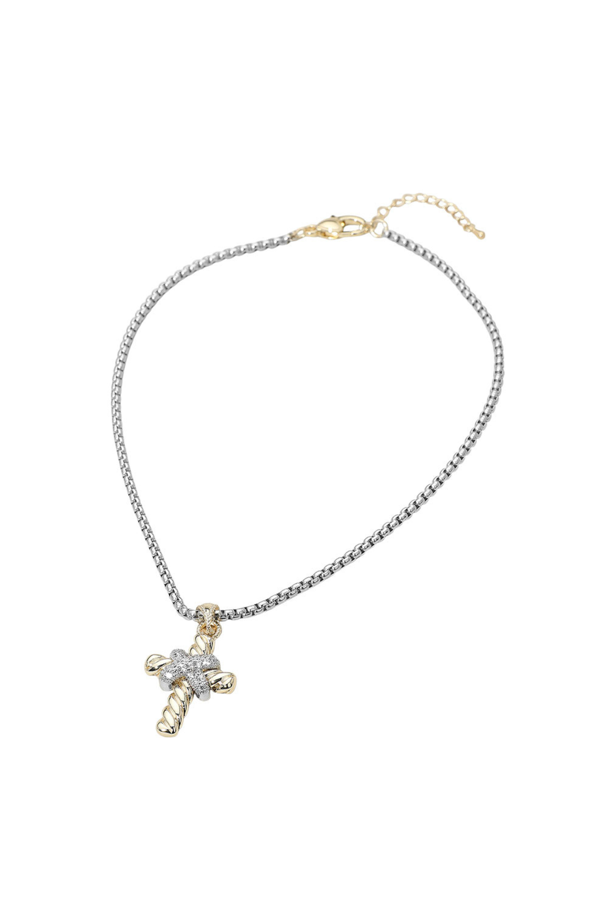 The Radiant Two-Tone Pavé Cross Necklace