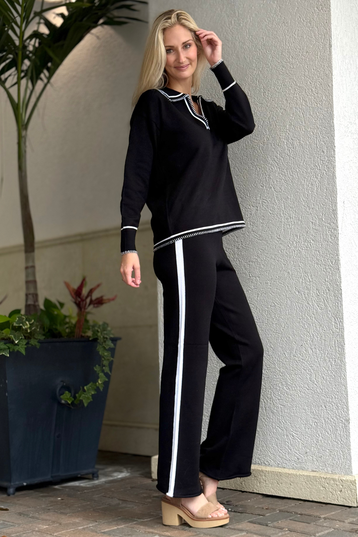 Side view of Six Fifty Kellie Pant showing white stripe detail along the leg.