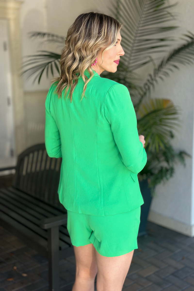 Fresh Green Recycled Shirred Sleeve Blazer