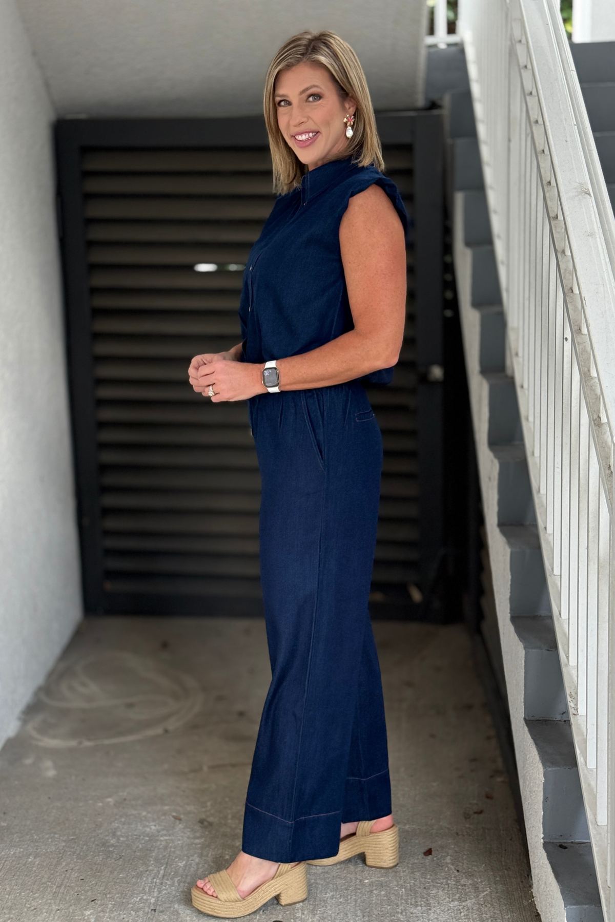 Indigo denim coordinating pants for women