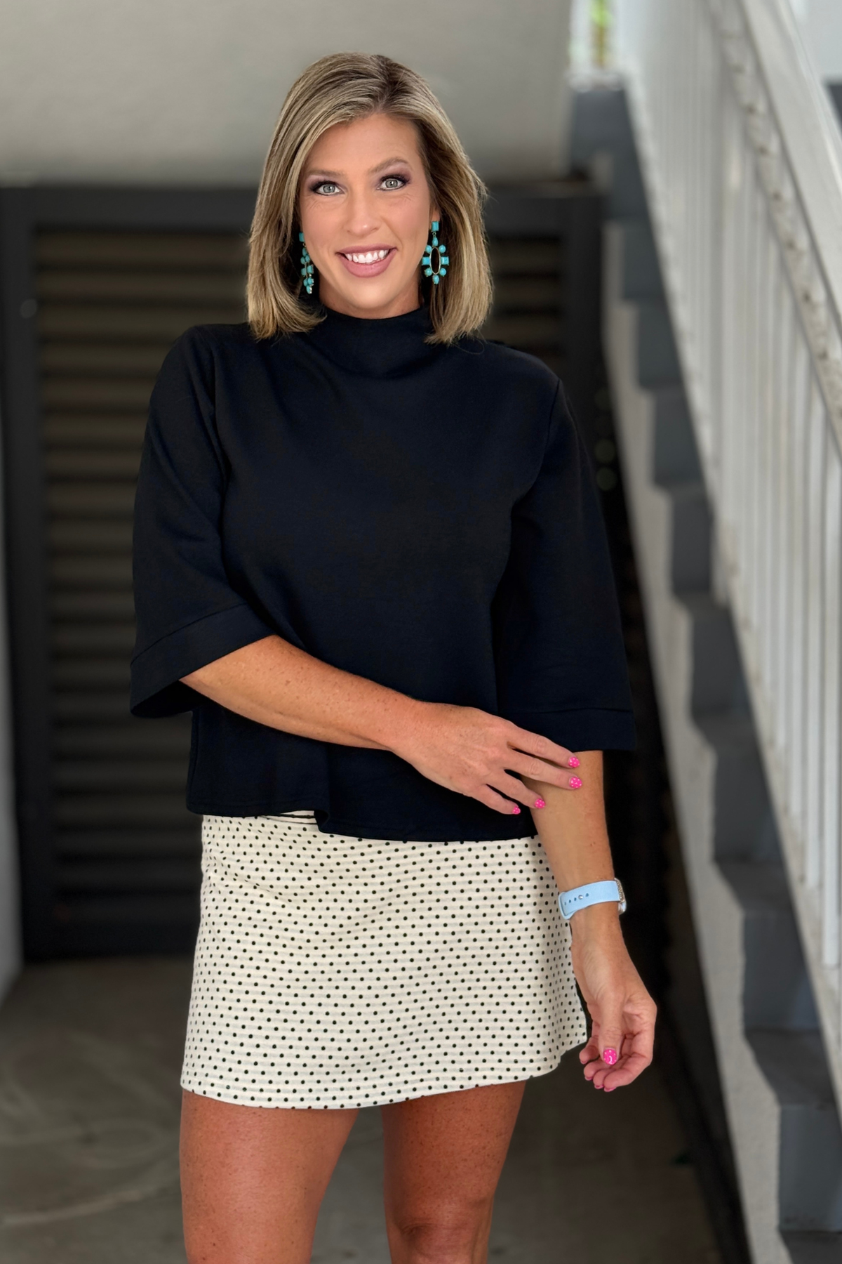 Soft black mock neck blouse