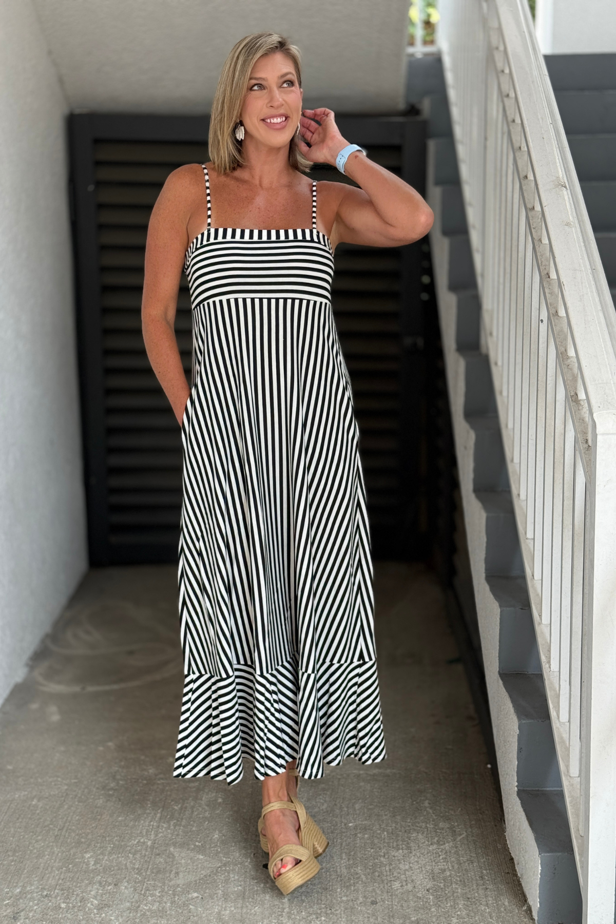 Black & White Striped Maxi Dress with Pockets | Harbor Stripe | The Pink Nickel – Women's Clothing Boutique