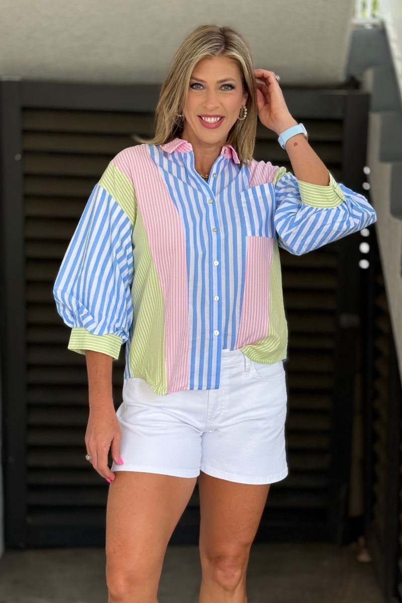 Pastel striped cotton blouse for women boutique fashion