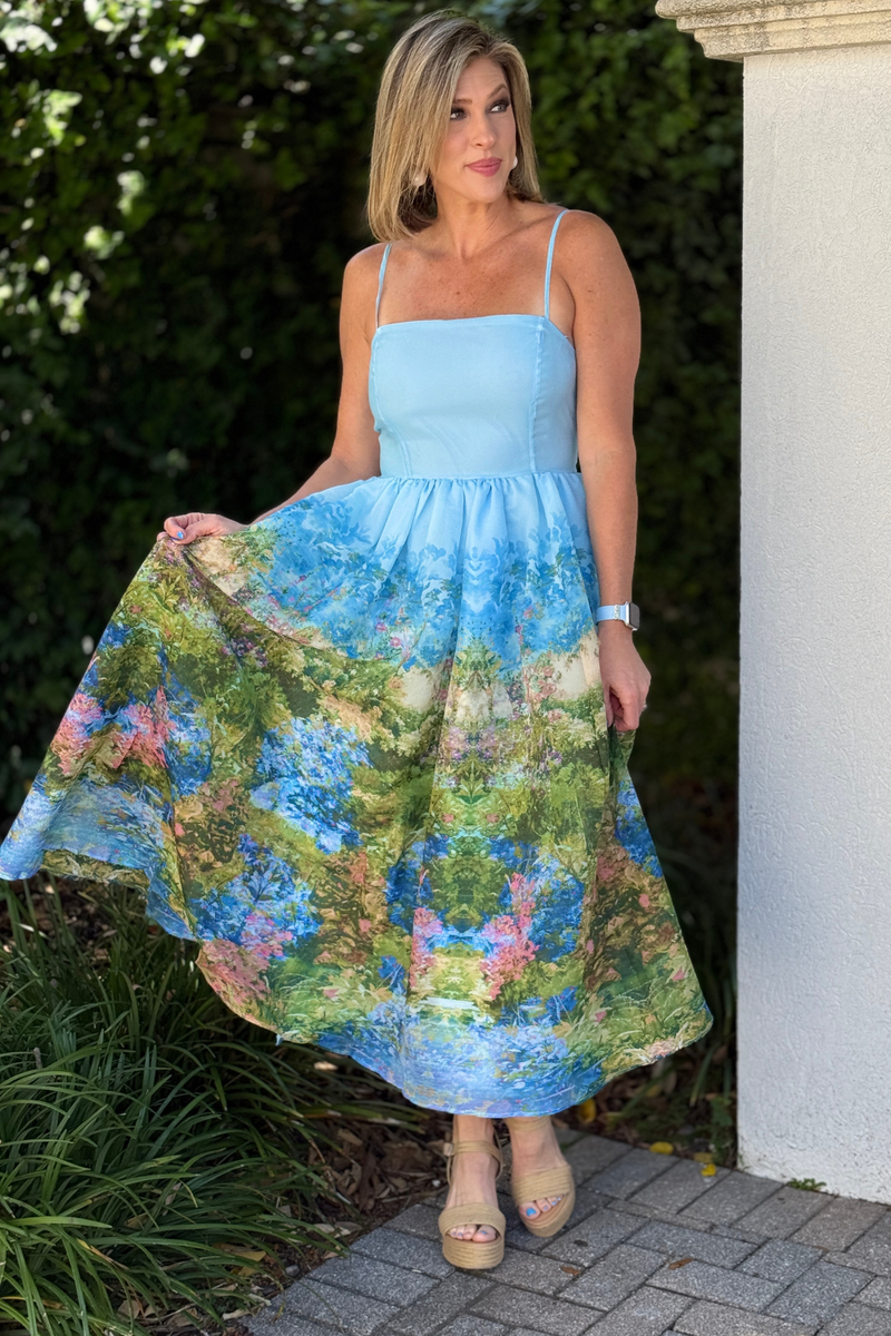 watercolor floral dress twirl detail