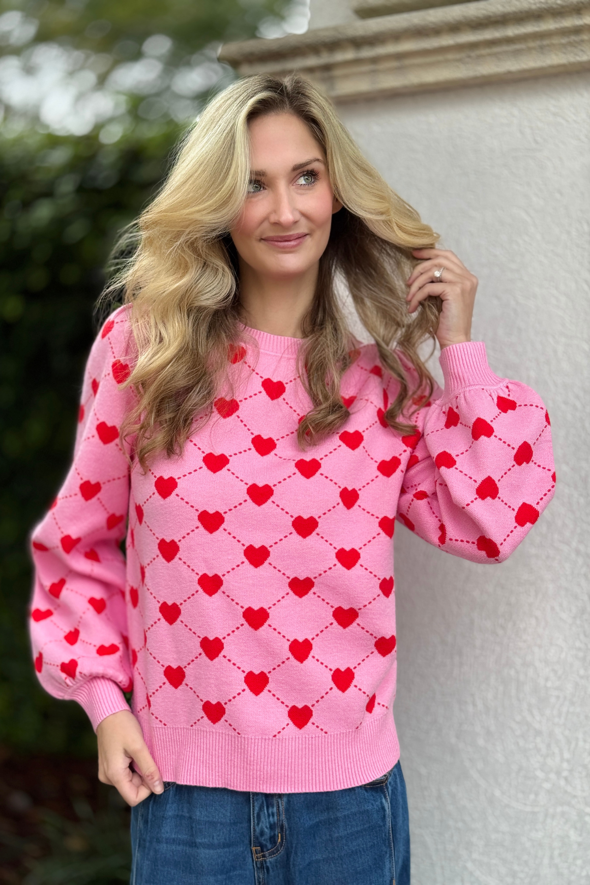 Relaxed fit heart knit sweater from The Pink Nickel