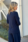 Sympli Navy Revelry Ruched Sleeve Top
