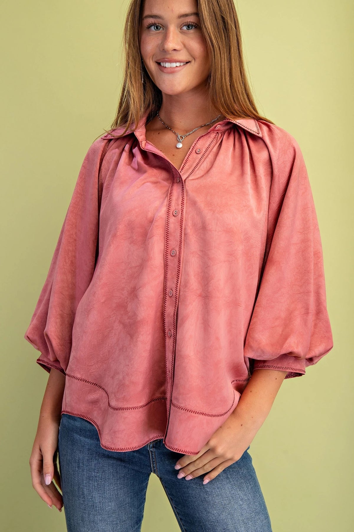 The Rosewood Satin Blouse in Rose