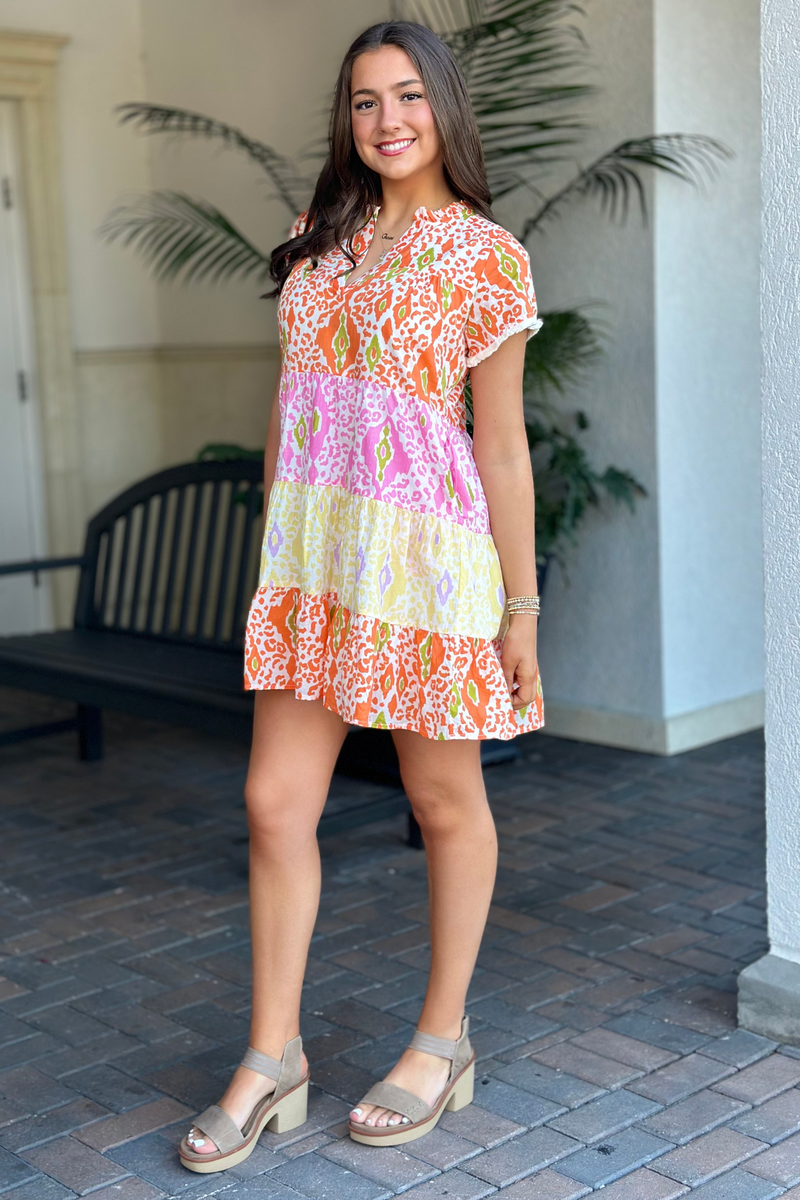 THML: Kyoto Mixed Print Tiered Dress