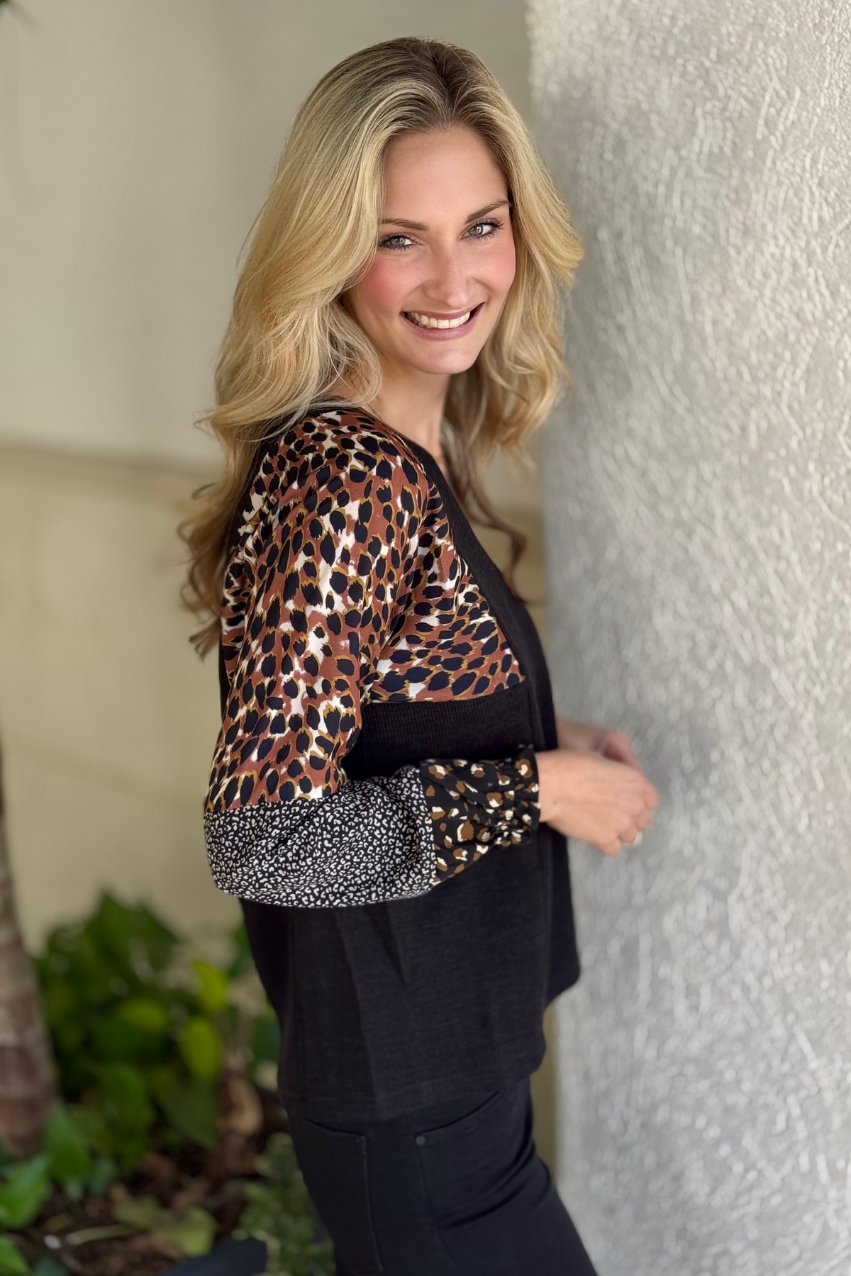 Mixed print V-neck holiday top by THML